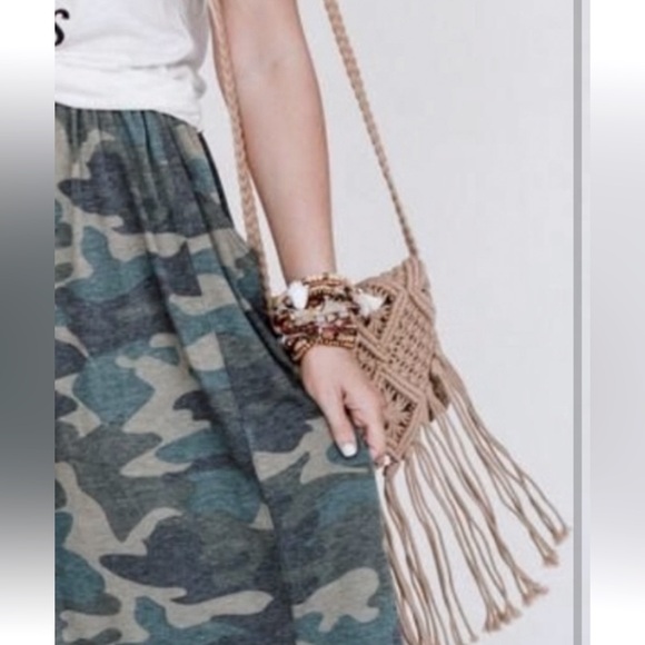 Free People Handbags - Boho Macrame Crochet Fringe Handbag